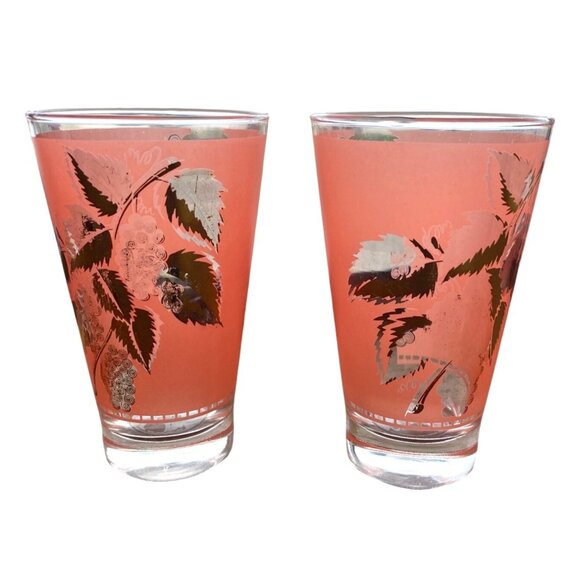 Other - Vintage Glass Tumblers Gold Leaf Design Coral Set 2
